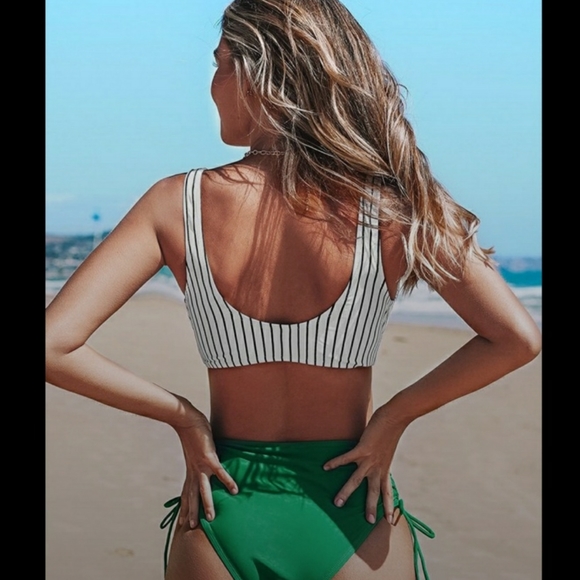 Cupshe Stripe Bikini With Green Cinched Bottom - Picture 3 of 9